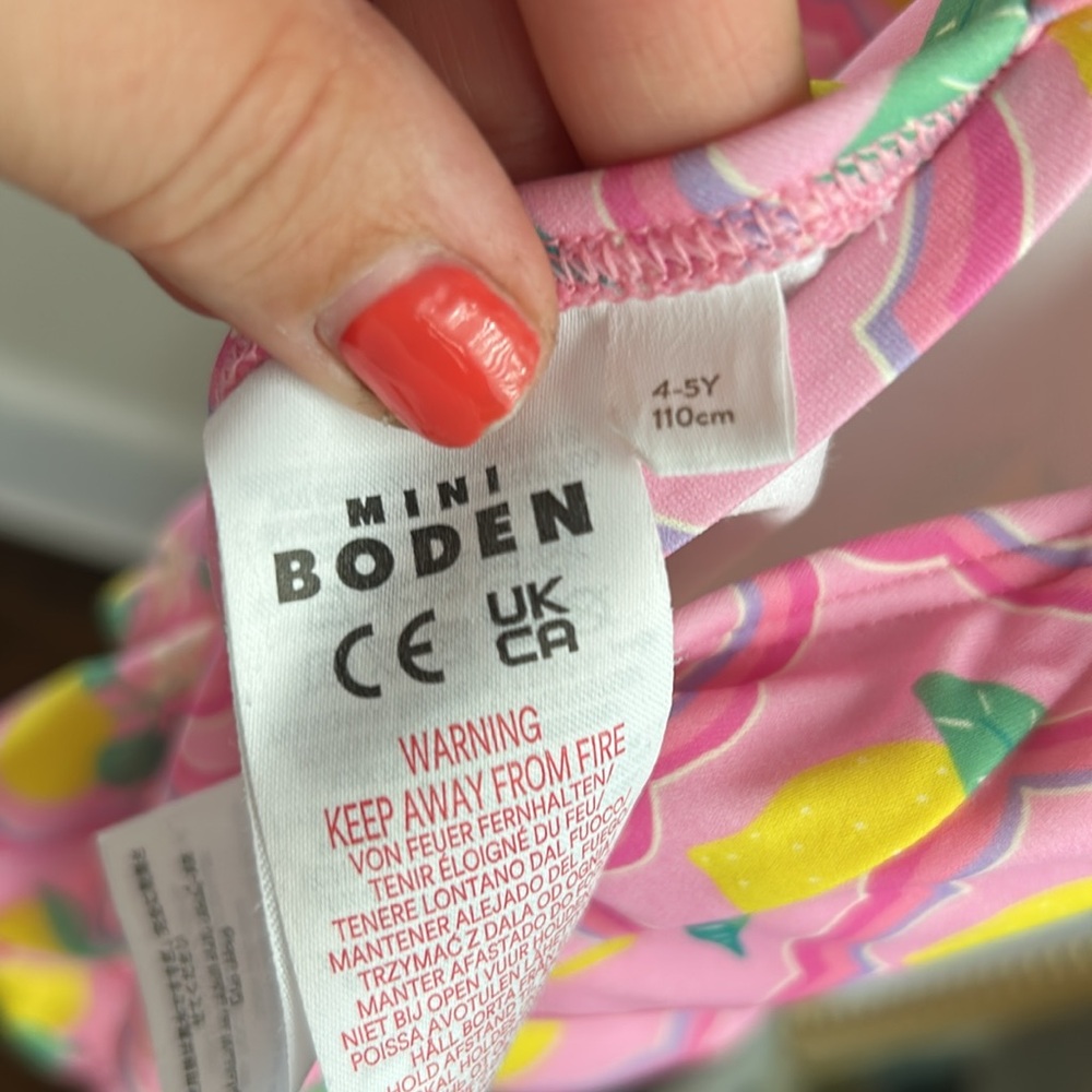 Mini Boden Pink Lemon Print Kids Swim One Piece - Picture 4 of 4